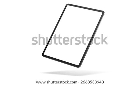 Floating tablet in the air with a white screen.