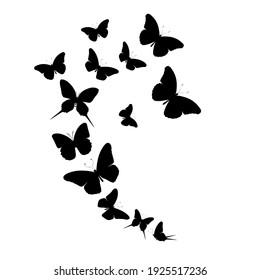 Flock Silhouette Black Butterflies On White Stock Illustration ...