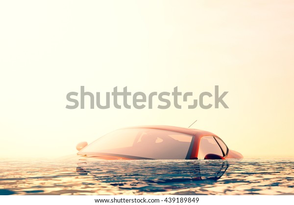 Flood Car Floating Flood Water Computer Stock Illustration 439189849