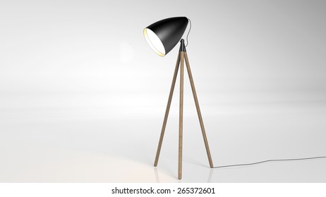 Floor Lamp On Tripod Isolated On White Background