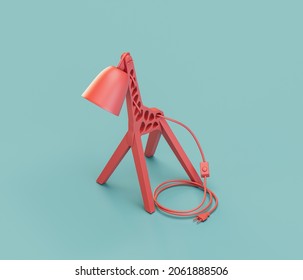 A Floor Lamp In The Shape Of An Animal. Isometric Red Color Playground Object For Physical And Mental Development Of Children. Monochrome Single Color, 3d Rendering. No People.