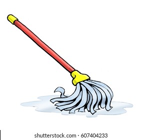 A Floor Mop Illustrated In A Cartoon Style