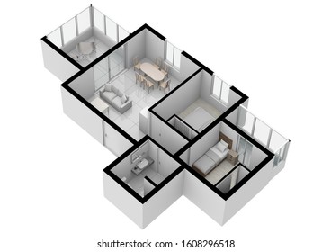 Floor Plan 3d With The Furniture. Modern Plan Of The House.