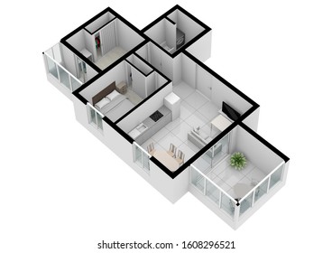 Floor Plan 3d With The Furniture. Modern Plan Of The House.