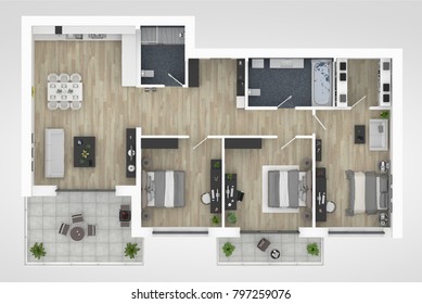 Floor Plan House Top View 3d Stock Illustration 797259076 | Shutterstock