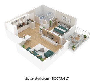Floor plan top view. Apartment interior isolated on white background. 3D render