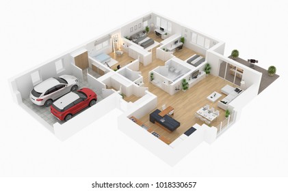 Floor Plan Top View. House Interior Isolated On White Background. 3D Render