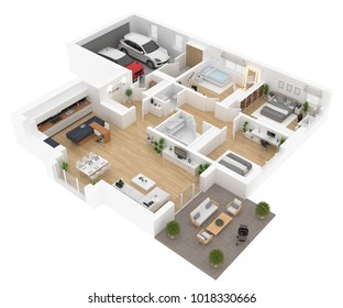 Floor Plan Top View. House Interior Isolated On White Background. 3D Render