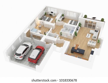 Floor Plan Top View. House Interior Isolated On White Background. 3D Render