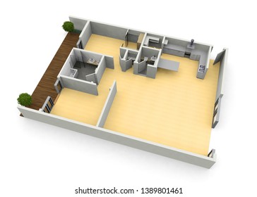 floorplan from above 3d render on a white background