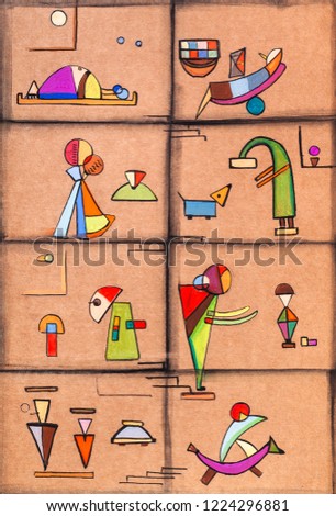 floors with people, picture in modern style,