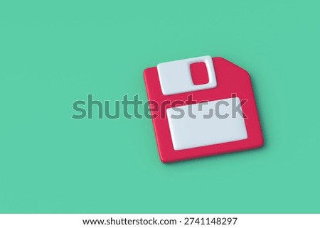 Floppy disk on green background. Magnetic diskette. Minifloppy or microfloppy. Obsolete data storage. Save icon. Copy space. 3d render