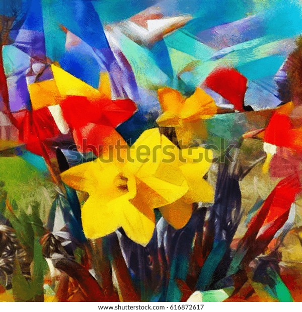 Floral Abstraction Daffodils Made Style Cubism Stock Illustration ...