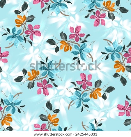 floral all over pattern with blur wave effect and hand art work style digital printing use in wallpaper background garment, saree, suit, duppata, dress, carpet, bed sheet, rug, wall sticker,men shirt.