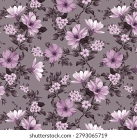 Floral allover digital textile pattern for digital print. Use for fabric and wallp