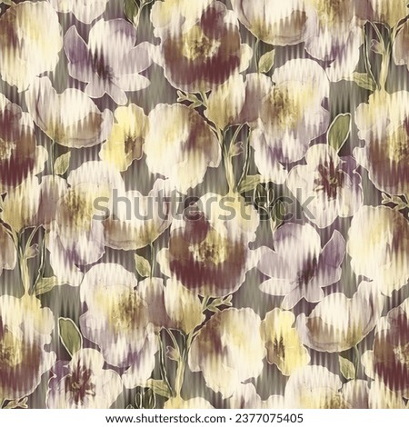 Floral allover pattern Digital print hand drawn paint flowers bunch design blur wave effect creative style plant smooth mixing art for saree suit kurti parda chader cover paper rug fabric home decore. [[stock_photo]] © 
