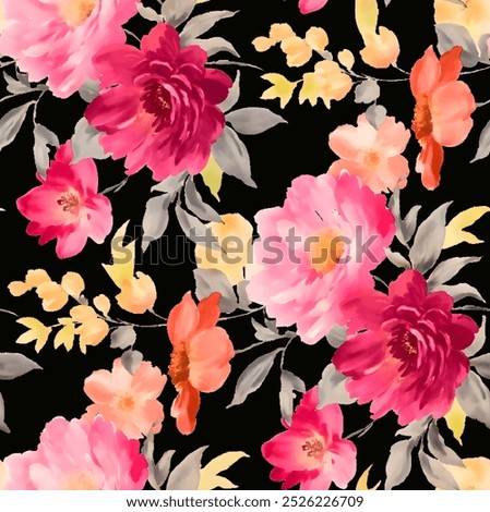Floral allover seamless pattern and background texture. Illustration artwork. Fabric print.