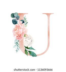 Floral Alphabet Blush Peach Color Letter Stock Illustration 1136093639