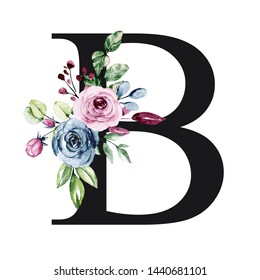 Floral Alphabet Letter B Watercolor Flowers Stock Illustration ...