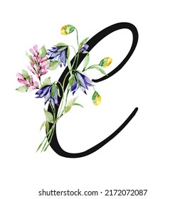 Floral Alphabet Letter C Watercolor Flowers Stock Illustration ...