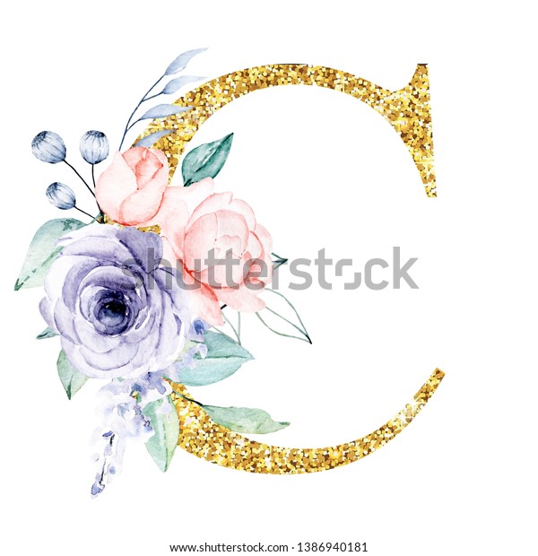 Floral Alphabet Letter C Watercolor Flowers Stock Illustration 1386940181