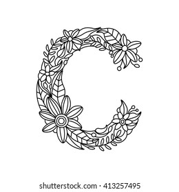 Floral Alphabet Letter Coloring Book Adults Stock Vector (Royalty Free ...