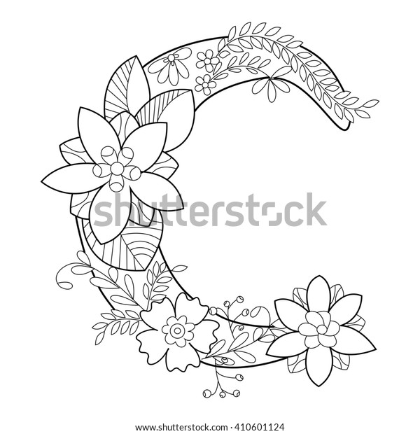 Floral Alphabet Letter Coloring Book Adults Stock Illustration ...