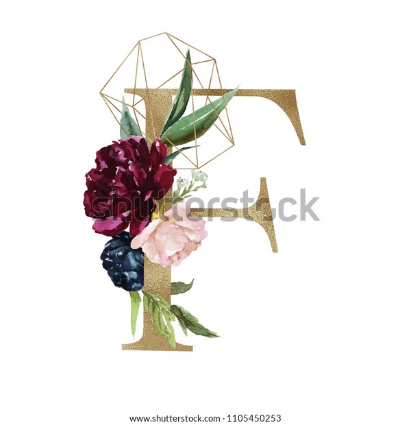 Floral Alphabet Letter F Flowers Bouquet Stock