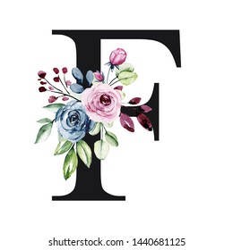 Floral Alphabet Letter F Watercolor Flowers Stock Illustration ...