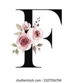 Floral Alphabet Letter F Watercolor Flowers Stock Illustration 2107356704