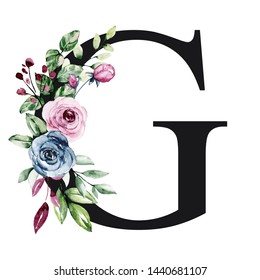 Floral Alphabet Letter G Watercolor Flowers Stock Illustration 1345720826