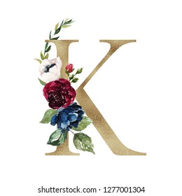 Floral Alphabet Letter K Flowers Bouquet Stock Illustration 1277001304 ...