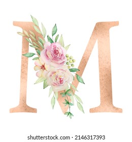 Floral Alphabet Letter M Watercolor Flowers Stock Illustration Shutterstock