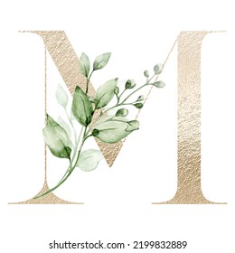 Floral Alphabet Letter M Watercolor Flowers Stock Illustration ...