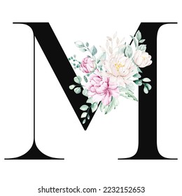 Floral Alphabet Letter M Watercolor Flowers Stock Illustration ...