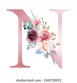 Floral Alphabet Letter M Watercolor Flowers Stock Illustration ...