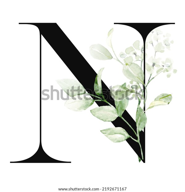 Floral Alphabet Letter N Watercolor Leaf Stock Illustration 2192671167 ...