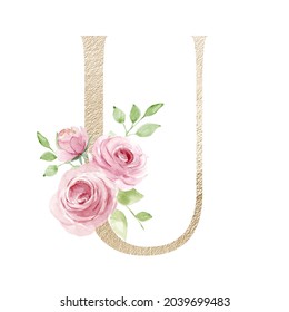 Floral Alphabet Letter U Watercolor Flowers Stock Illustration ...