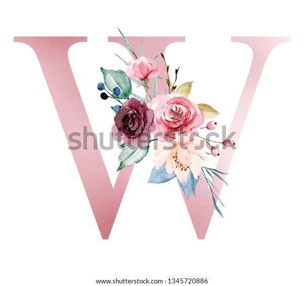 Floral Alphabet Letter W Watercolor Flowers Stock Illustration 1345720886