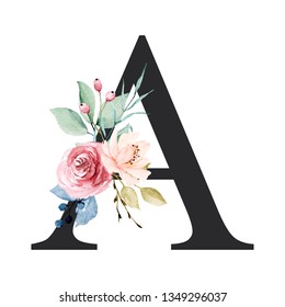 Floral Alphabet Letter Watercolor Flowers Leaf Stock Illustration 