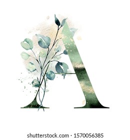 Floral Alphabet Letter Watercolor Flowers Leaf Stock Illustration ...