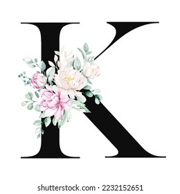 Floral Alphabet Letter M Watercolor Flowers Stock Illustration ...