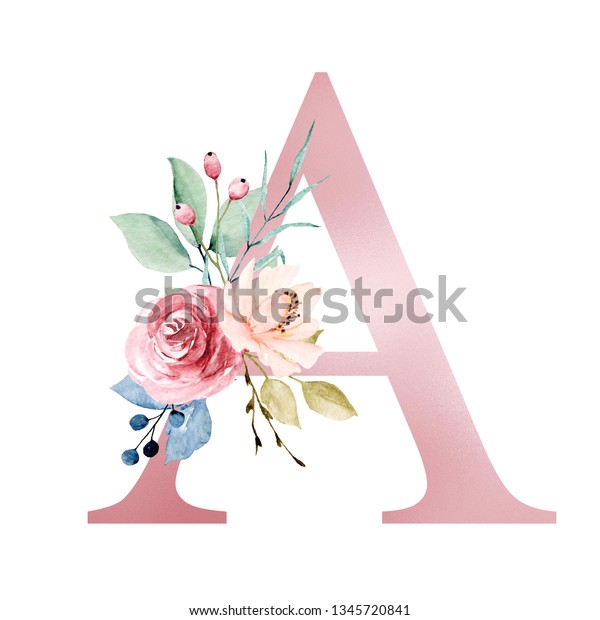 Floral Alphabet Letter Watercolor Flowers Leaf Stock Illustration ...