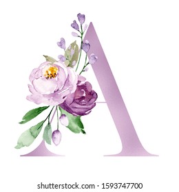 Floral Alphabet Letter Watercolor Violet Flowers Stock Illustration ...