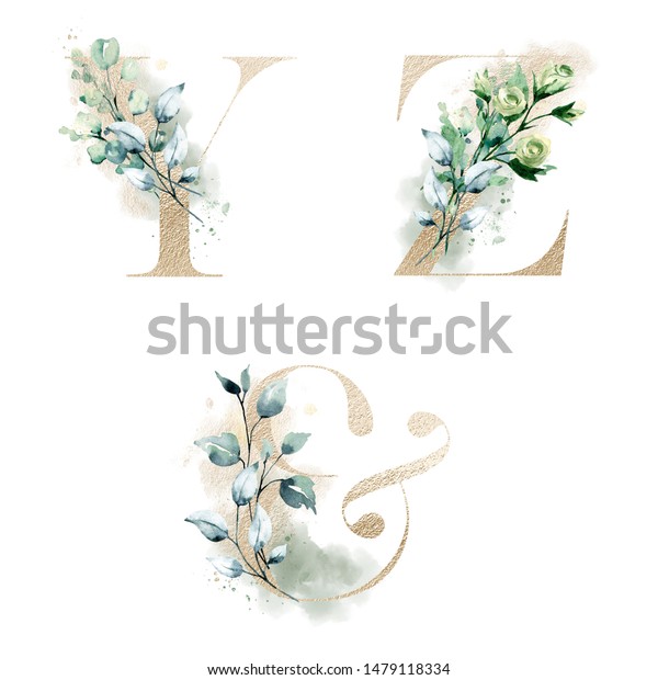 Floral Alphabet Letters Watercolor Flowers Leaf Stock Illustration 1479118334 9008