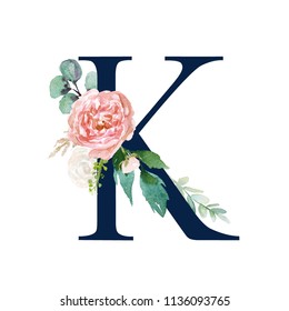 Floral Alphabet Navy Color Letter K Stock Illustration 1136093765 ...