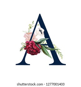 Floral Alphabet Navy Letter Flowers Bouquet Stock Illustration ...