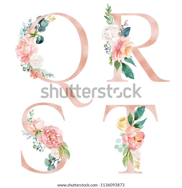 Floral Alphabet Set Letters Q R Stock Illustration 1136093873