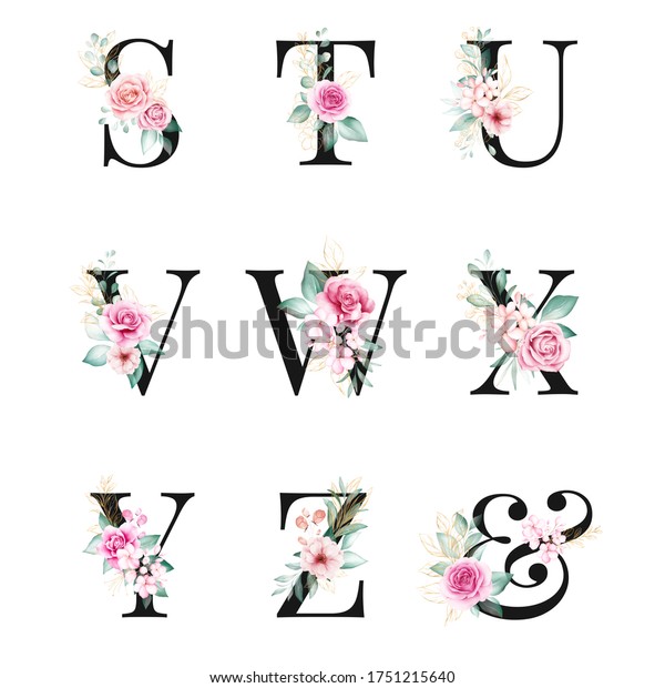 Floral Alphabet Set Letters S T Stock Illustration 1751215640 ...