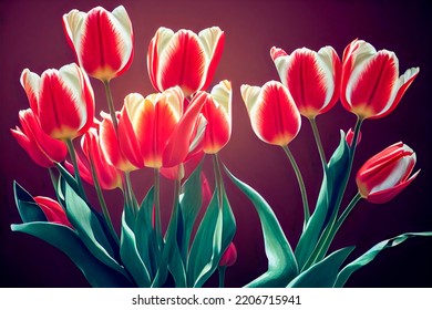 Floral background, gorgeous red tulips in soft lighting. Empty space, template for wedding, valentine's day, birthday, greeting card. 3d rendering - Powered by Shutterstock